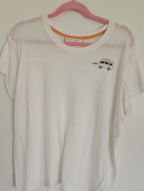 We The Free White Kids Tee with Surf Van Embroidery and Orange Trim